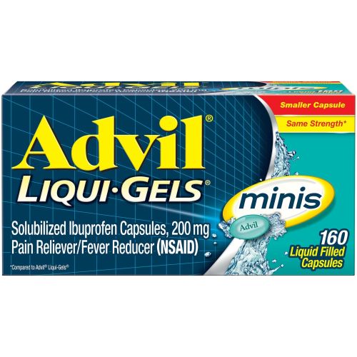 Advil Liqui-Gels Minis Pain and Headache Reliever Ibuprofen Capsules; 200 mg; 160 Count Advil Liqui-Gels Minis Pain and Headache Reliever Ibuprofen Capsules; 200 mg; 160 Count