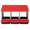 3 Compartment Roll Out Chicken Nesting Box with Plastic Basket, Egg Nest Box Chicken Laying Box Hens Chicken Coop Box, Red